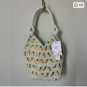 Handcrafted Beaded Tote Bag - White and Gold